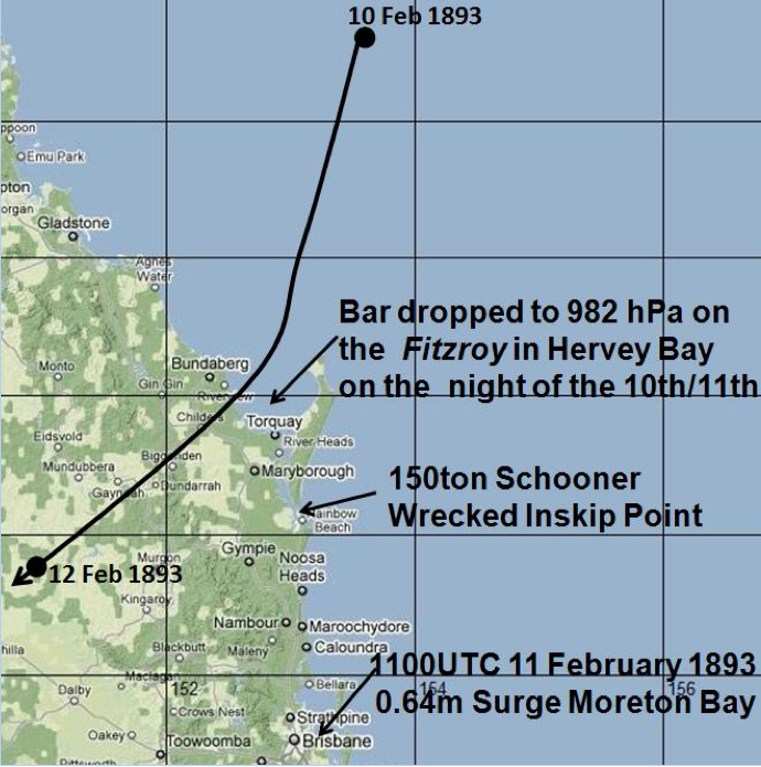 Cyclone track of 11 Feb Cyclone 1893